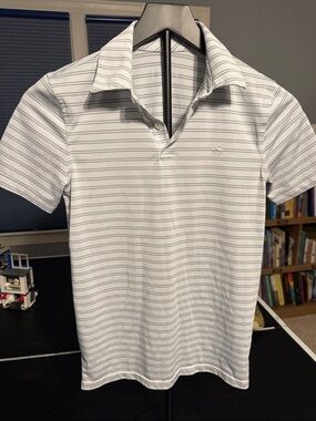 Southern Tide Boys Youth White and Light Blue Striped Polo Shirt